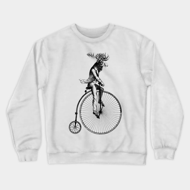 Old School Moose Cyclist Crewneck Sweatshirt by UselessRob